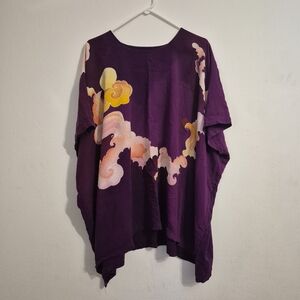 Womens Purple Batique Poncho Swimsuit Cover Up Chinese Orange Clouds One Size